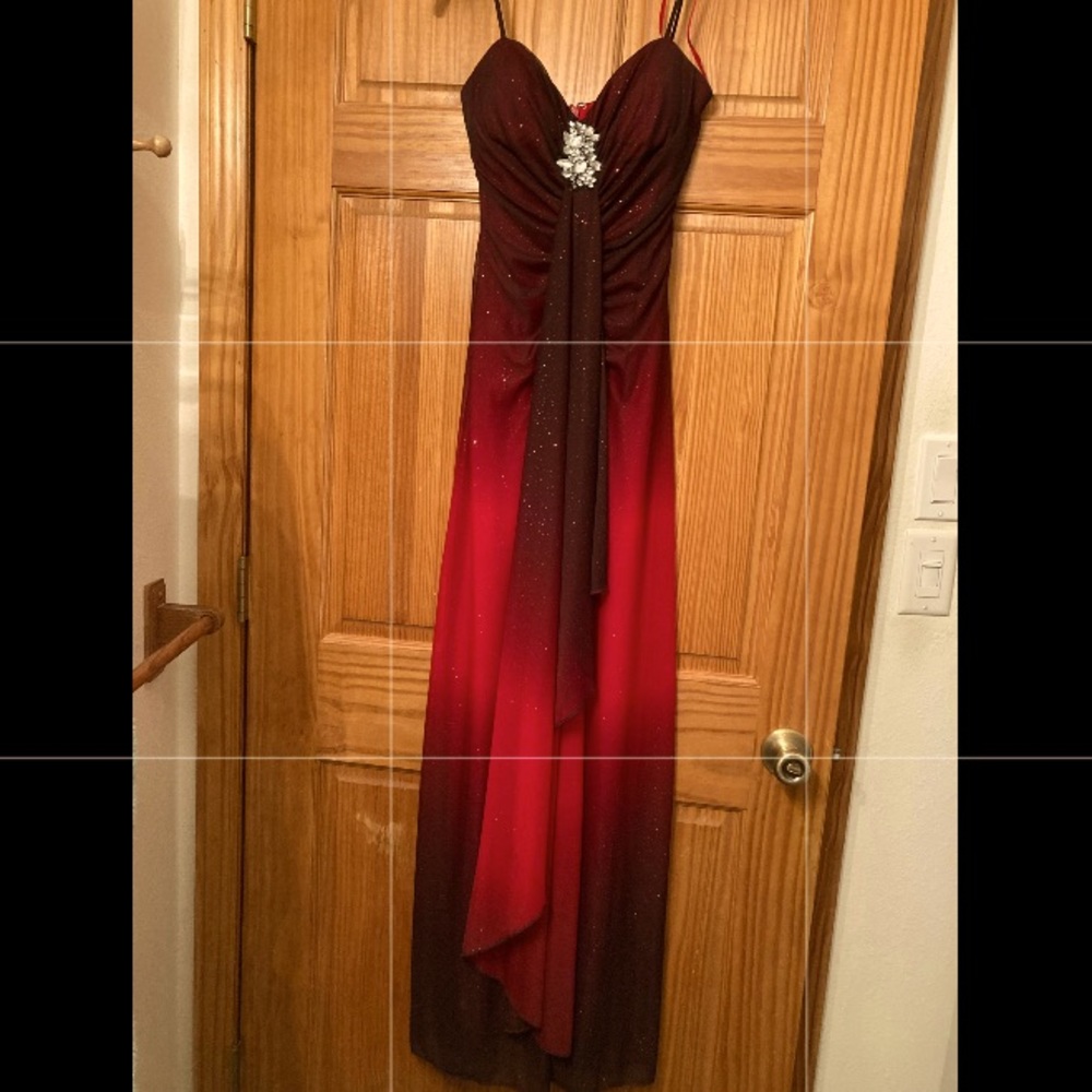 Red ombré floor length prom dress